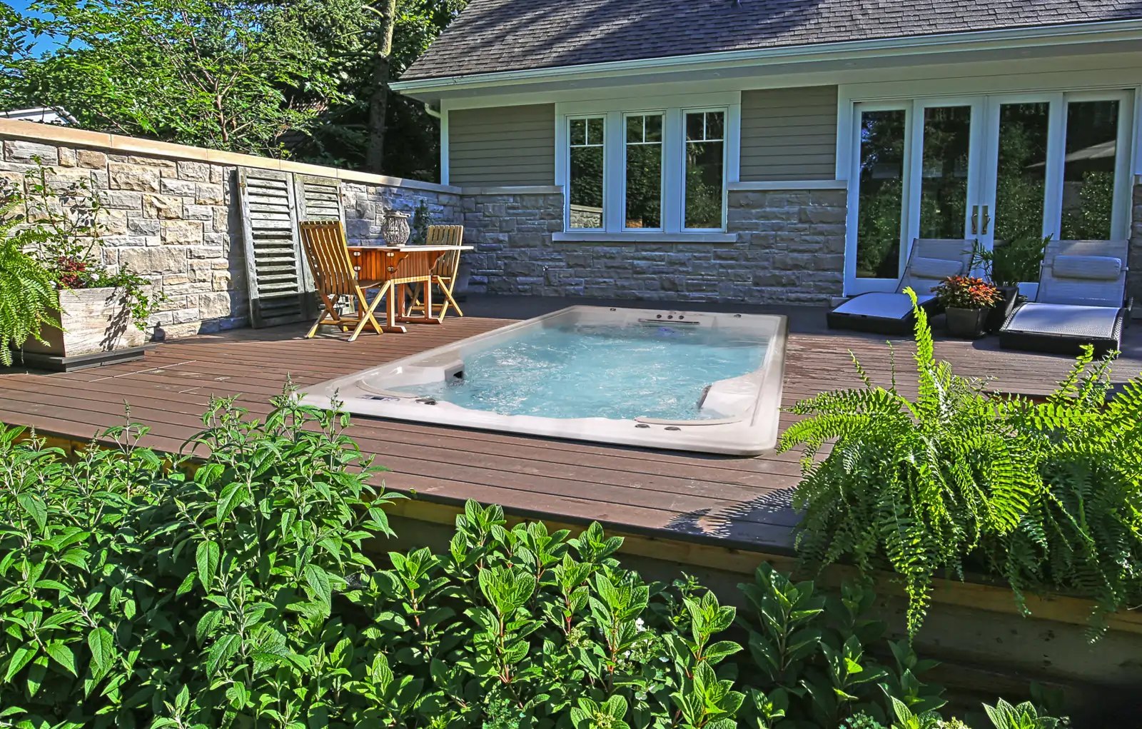 swim spa installed level with a deck